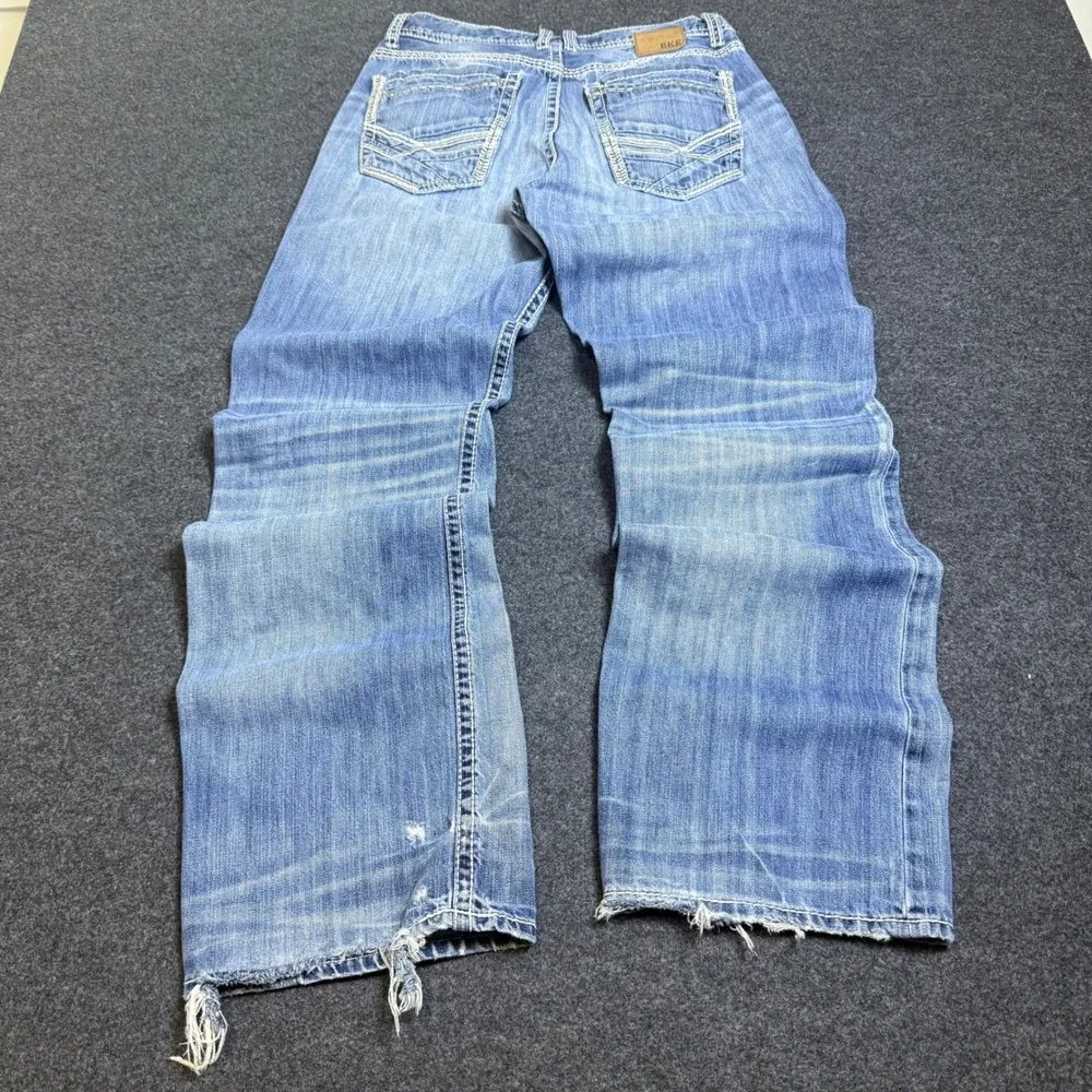 Baggy BKE Tyler Jeans Mens 31x31 Blue Distressed Boot Leg Contrast Stitch Denim